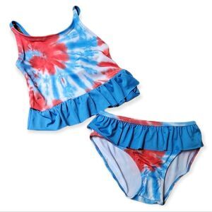 NWT Girls Bobbie Brooks Tie Dye Tankini Set, Red. White & Blue